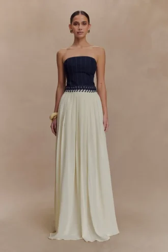 Suella Chiffon Denim Maxi Dress – Indigo Blue