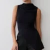 Suong High Neck Gathered Top – Black