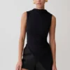 Suong High Neck Gathered Top – Black