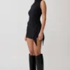 Suong High Neck Gathered Top – Black