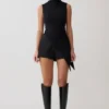 Suong High Neck Gathered Top – Black