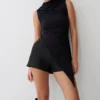 Suong High Neck Gathered Top – Black