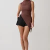 Suong High Neck Gathered Top – Mocha