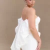 Suzette Taffeta Bow Mini Dress – White