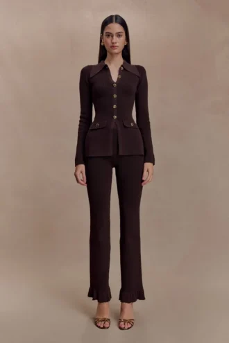 Suzie Ribbed Flared Pants – Chocolate