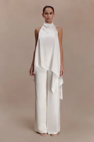 Sydney Straight Leg Satin Pants – Ivory
