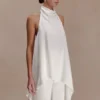 Sydney Asymmetrical Satin Halter Top – Ivory