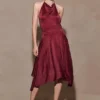 Sylvie Lurex Hankie Midi Dress – Wine Sylvie Lurex Hankie Midi Dress – Wine