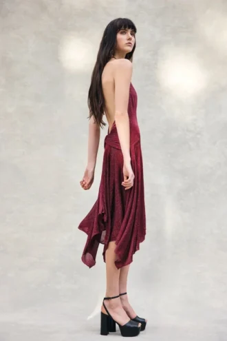 Sylvie Lurex Hankie Midi Dress – Wine