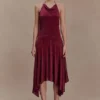 Sylvie Lurex Hankie Midi Dress – Wine Sylvie Lurex Hankie Midi Dress – Wine
