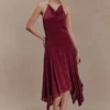 Sylvie Lurex Hankie Midi Dress – Wine Sylvie Lurex Hankie Midi Dress – Wine