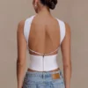 Talia Chiffon And Linen Halter Top – White