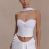 Talia Chiffon And Linen Halter Top – White