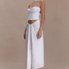 Talia Draped Linen Midi Skirt – White