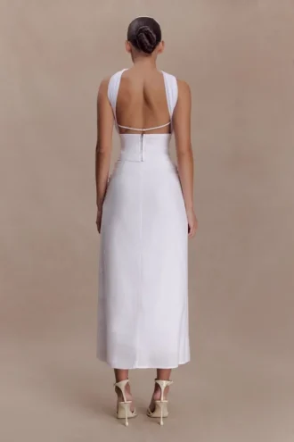 Talia Draped Linen Midi Skirt – White