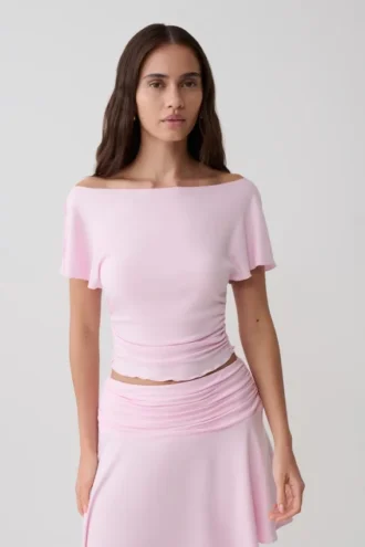 Talise Modal Flounce Short Sleeve Top – Ballet Pink