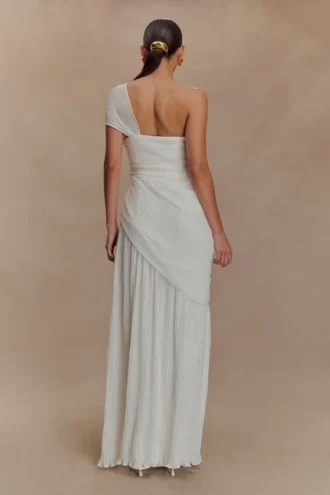 Tamara Shirred Chiffon Midi Dress – White