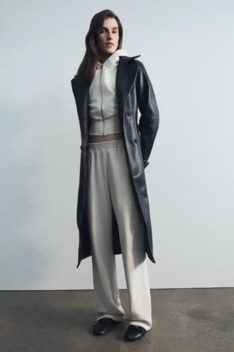 Tarah Faux Leather Trench Coat – Black