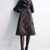 Tarah Faux Leather Trench Coat – Cacao Brown Tarah Faux Leather Trench Coat – Cacao Brown