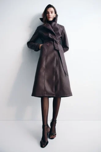 Tarah Faux Leather Trench Coat – Cacao Brown