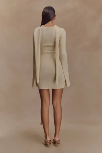 Taron Knit Mini Dress With Scarf – Cream