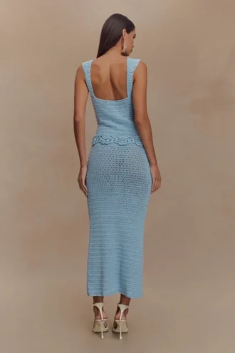 Teagan Floral Hand Crochet Midi Dress – Blue