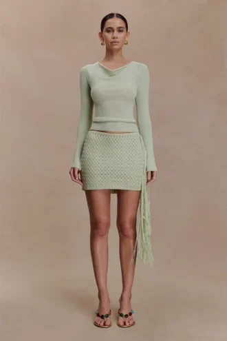 Terrymae Crochet Mini Skirt – Pastel Green