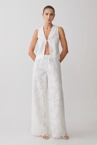 Tessa Broderie Straight Leg Pants – White