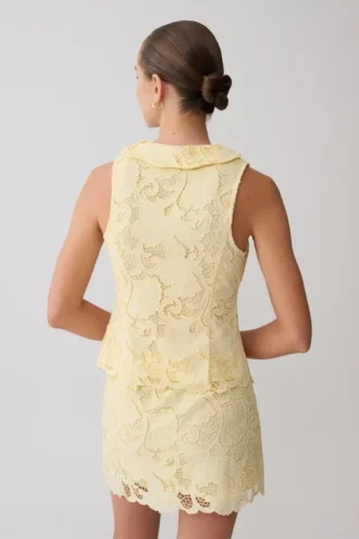 Tessa Broderie Tie Front Sleeveless Top – Lemon