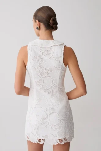 Tessa Broderie Tie Front Sleeveless Top – White