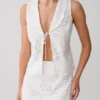 Tessa Broderie Tie Front Sleeveless Top – White