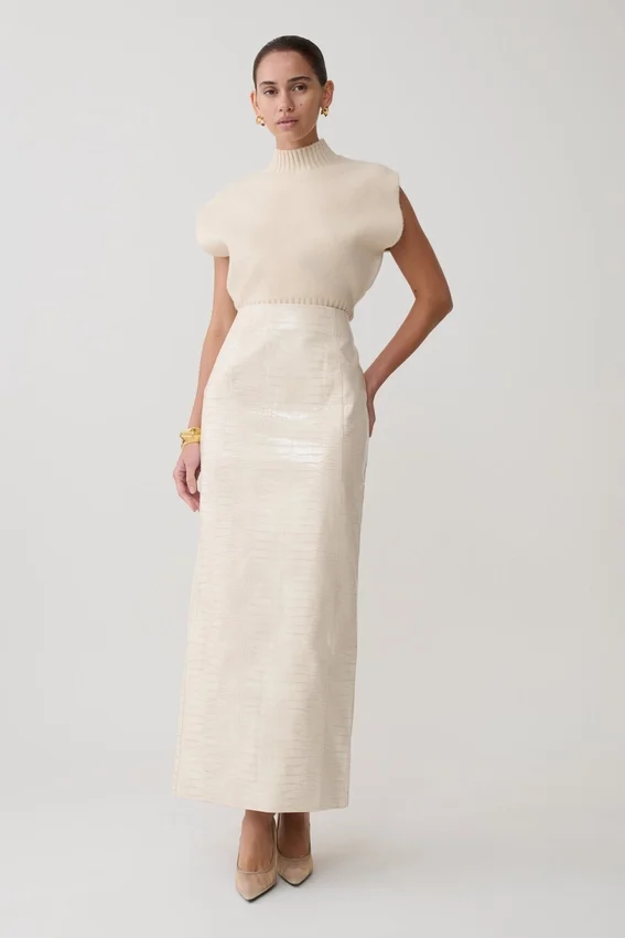 Thalia Croc Faux Leather Midi Skirt – Ivory Thalia Croc Faux Leather Midi Skirt – Ivory