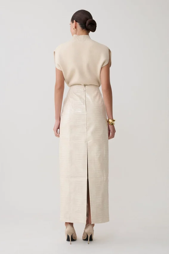Thalia Croc Faux Leather Midi Skirt – Ivory Thalia Croc Faux Leather Midi Skirt – Ivory