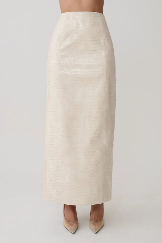 Thalia Croc Faux Leather Midi Skirt – Ivory Thalia Croc Faux Leather Midi Skirt – Ivory