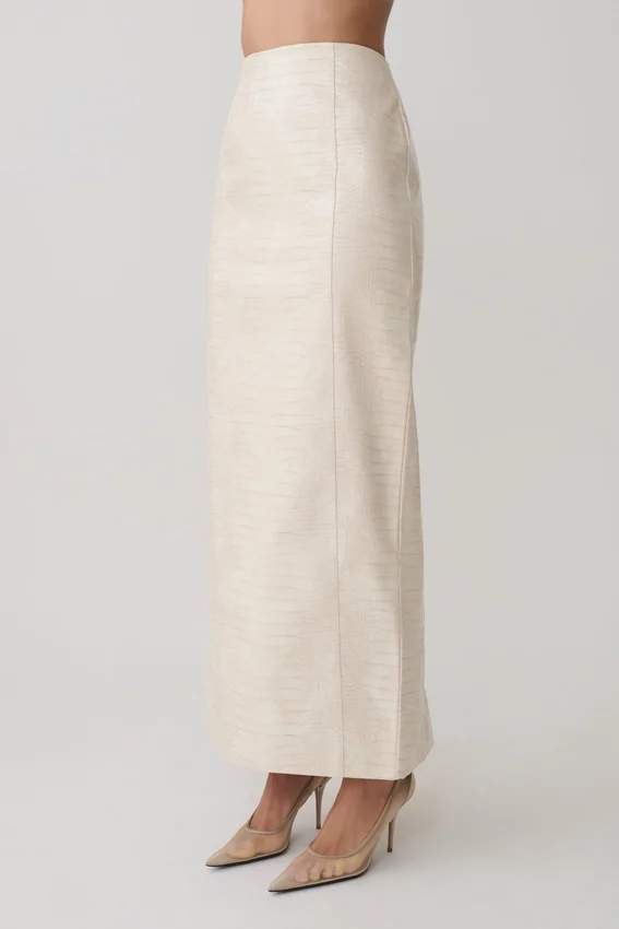 Thalia Croc Faux Leather Midi Skirt – Ivory Thalia Croc Faux Leather Midi Skirt – Ivory