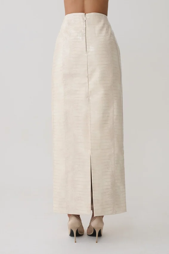 Thalia Croc Faux Leather Midi Skirt – Ivory Thalia Croc Faux Leather Midi Skirt – Ivory