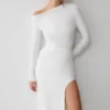 Thalyn Crepe Maxi Dress With Split – White Thalyn Crepe Maxi Dress With Split – White
