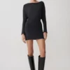 Thao Long Sleeve Gathered Mini Dress – Dark Charcoal Thao Long Sleeve Gathered Mini Dress – Dark Charcoal