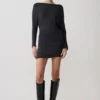 Thao Long Sleeve Gathered Mini Dress – Dark Charcoal Thao Long Sleeve Gathered Mini Dress – Dark Charcoal