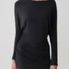 Thao Long Sleeve Gathered Mini Dress – Dark Charcoal Thao Long Sleeve Gathered Mini Dress – Dark Charcoal
