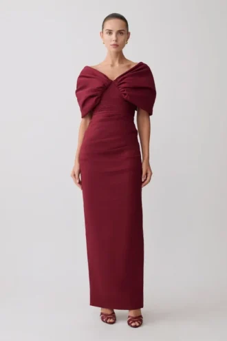 Thelma Bardot Maxi Dress – Wine