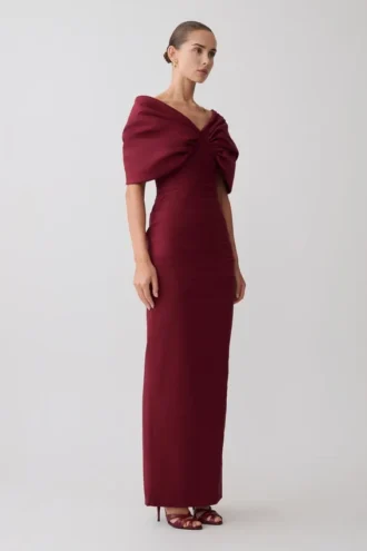 Thelma Bardot Maxi Dress – Wine