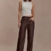 Theo Faux Leather Mid Rise Pants – Dark Chocolate Theo Faux Leather Mid Rise Pants – Dark Chocolate