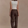 Theo Faux Leather Mid Rise Pants – Dark Chocolate Theo Faux Leather Mid Rise Pants – Dark Chocolate