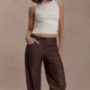 Theo Faux Leather Mid Rise Pants – Dark Chocolate Theo Faux Leather Mid Rise Pants – Dark Chocolate