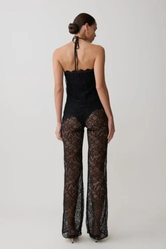 Theodosia Wide Leg Lace Pants – Black