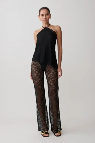 Theodosia Wide Leg Lace Pants – Black