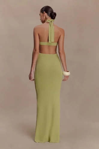 Theresea Halter Knit Maxi Dress – Light Olive