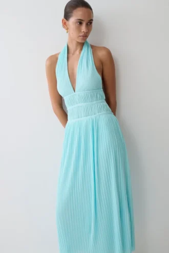 Thien Cowl Halter Midi Dress – Blue