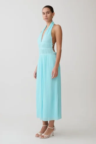 Thien Cowl Halter Midi Dress – Blue